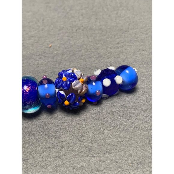 Handmade Blue Lampwork Glass Beads Strand for Jewelry Making & Crafting Projects - Picture 2 of 7